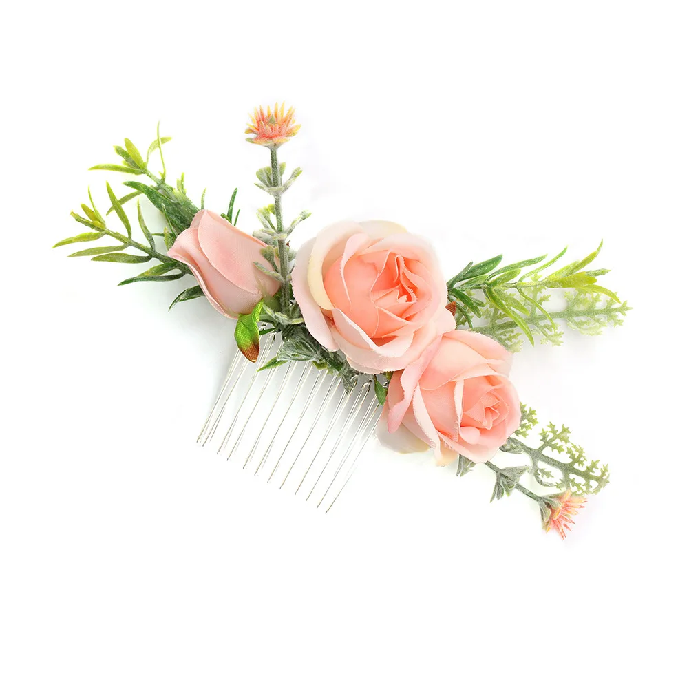 Qetesh Handmade Cloth Flower Bride Hair Comb Beach Wedding Headdress