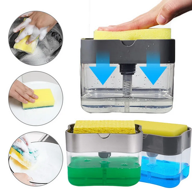 Soap Pump Dispenser Sponge Holder for Kitchen Dish Soap and Sponge Portable soap dispenser presses out the liquid bottle