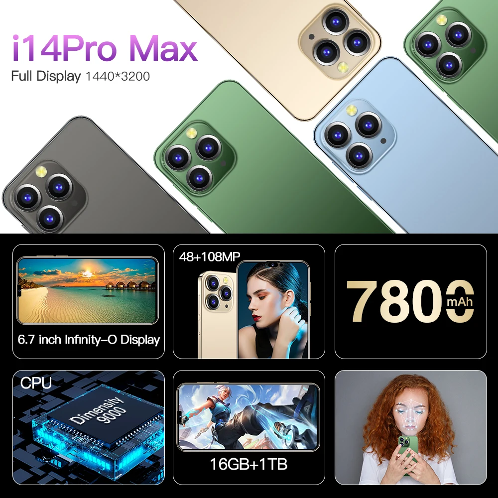 Factory Direct Sale I14 Pro Max 512gb Big Memory Mobile Phone With Beauty Camera Smart Phone Cellphone