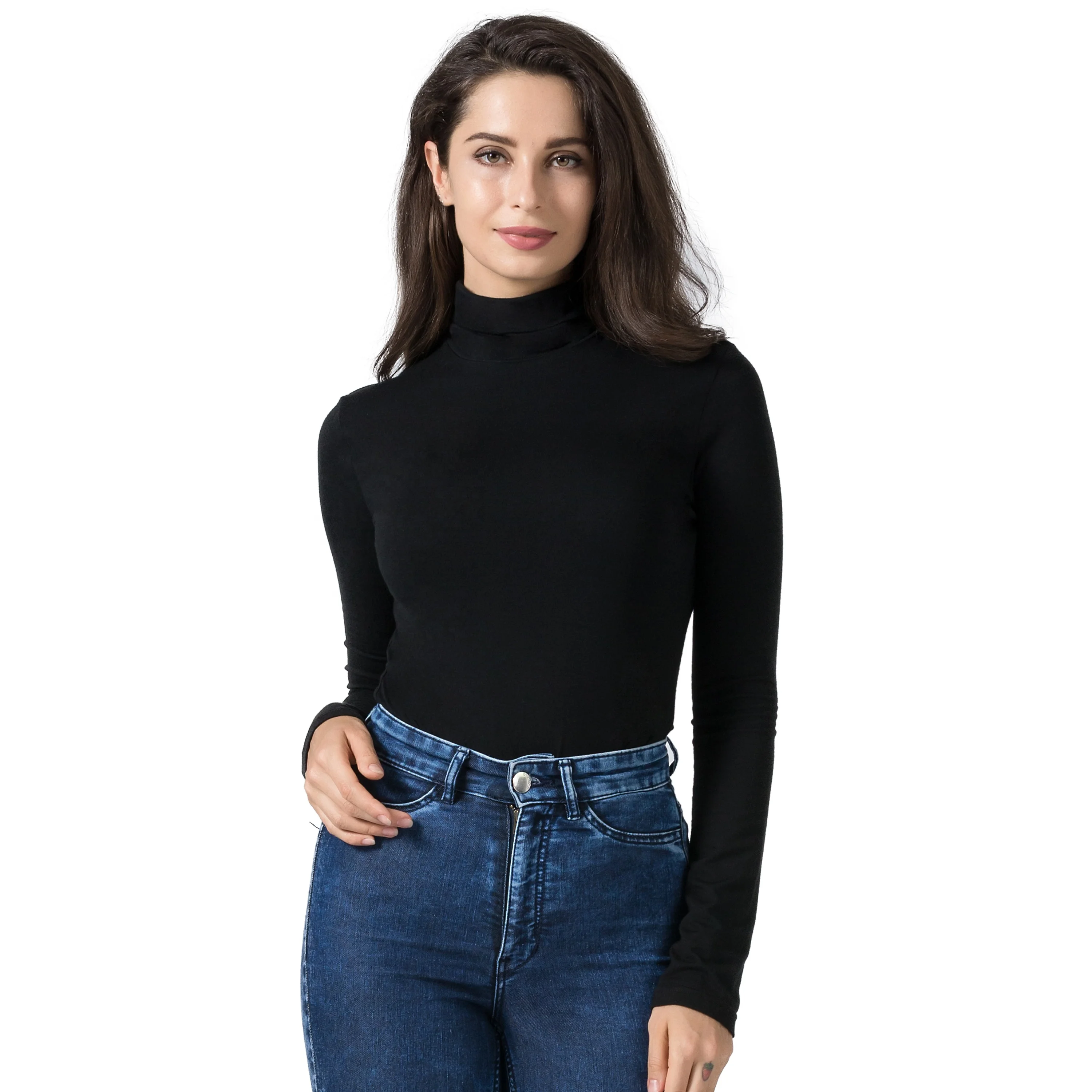 
Spring Women Long Sleeve Solid Color Shaper Basic Soft Modal Turtle Neck Bodysuit 