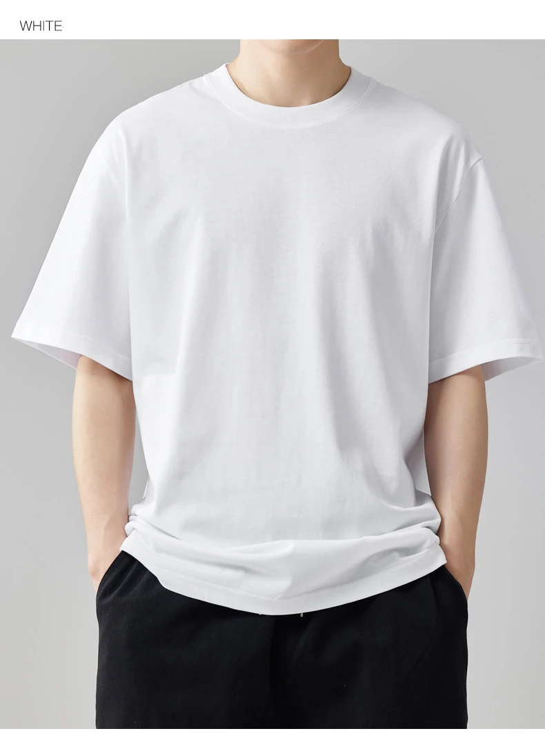 2024 fashion streetwear causal basic tee 240gsm unisex soild color blank t-shirt 100 cotton crewneck custom t shirt with logo