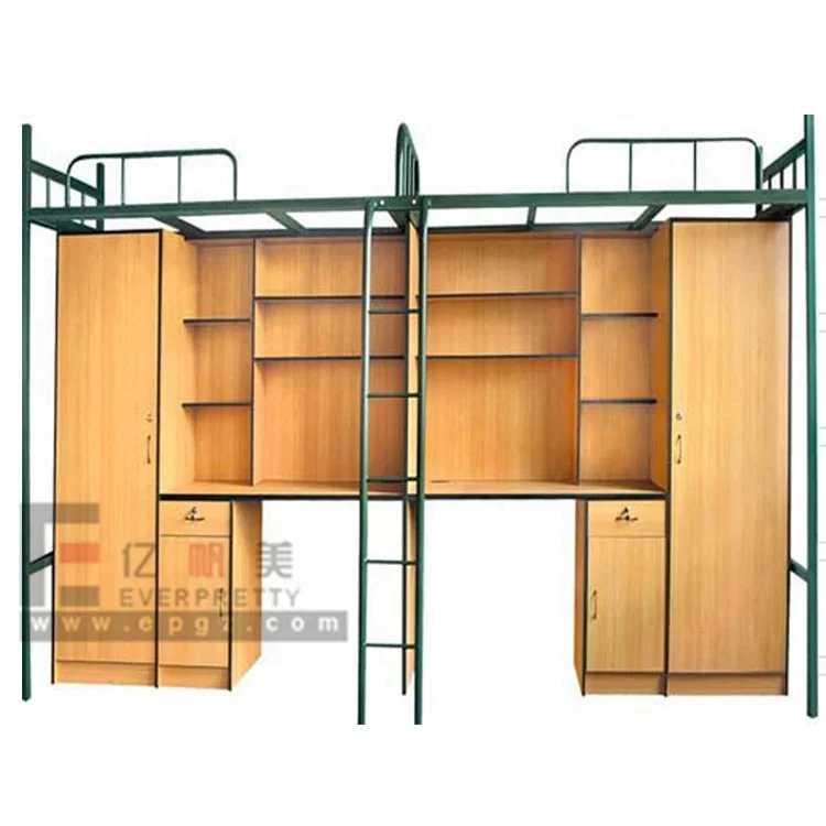 Dormitory Furniture College Students Dormitory Bed Integrated Desk with Wardrobe Multi-Function Staff  Factory Single Iron Bed