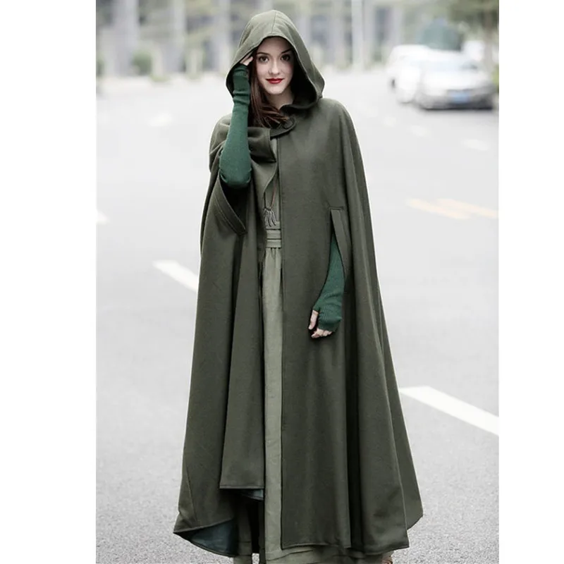 Women Stylish Long Cape Cloak Hooded Cloak Coat Autumn Hoodies Poncho Warm Cosplay Windbreaker Jackets Outwear
