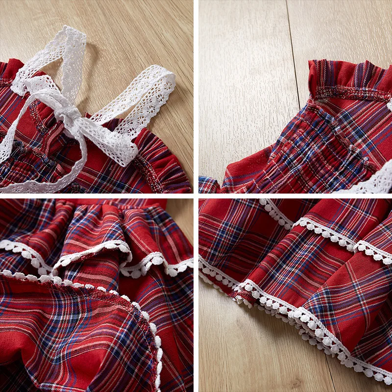 2019 hot sale children clothing European and American girls lace strap baby plaid fluffy cake dress