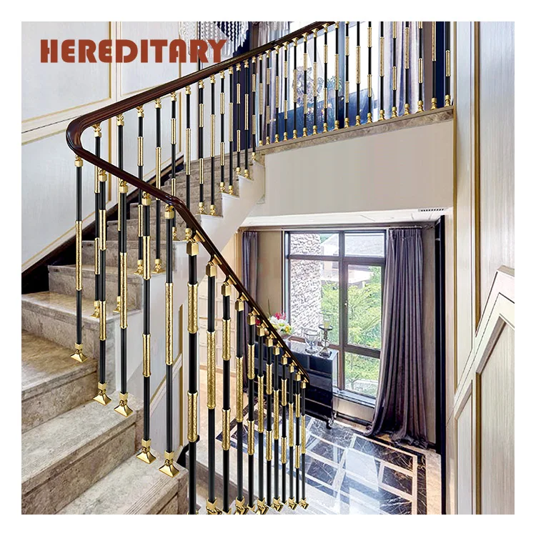 Modern column design plating gold aluminum balcony stair railing designs