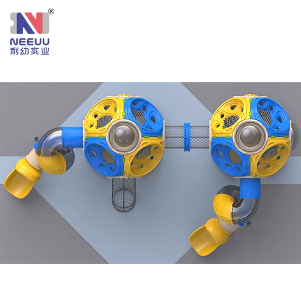 Molecular climbing series children adventure playground equipment safety playground with Spiral tunnel slide