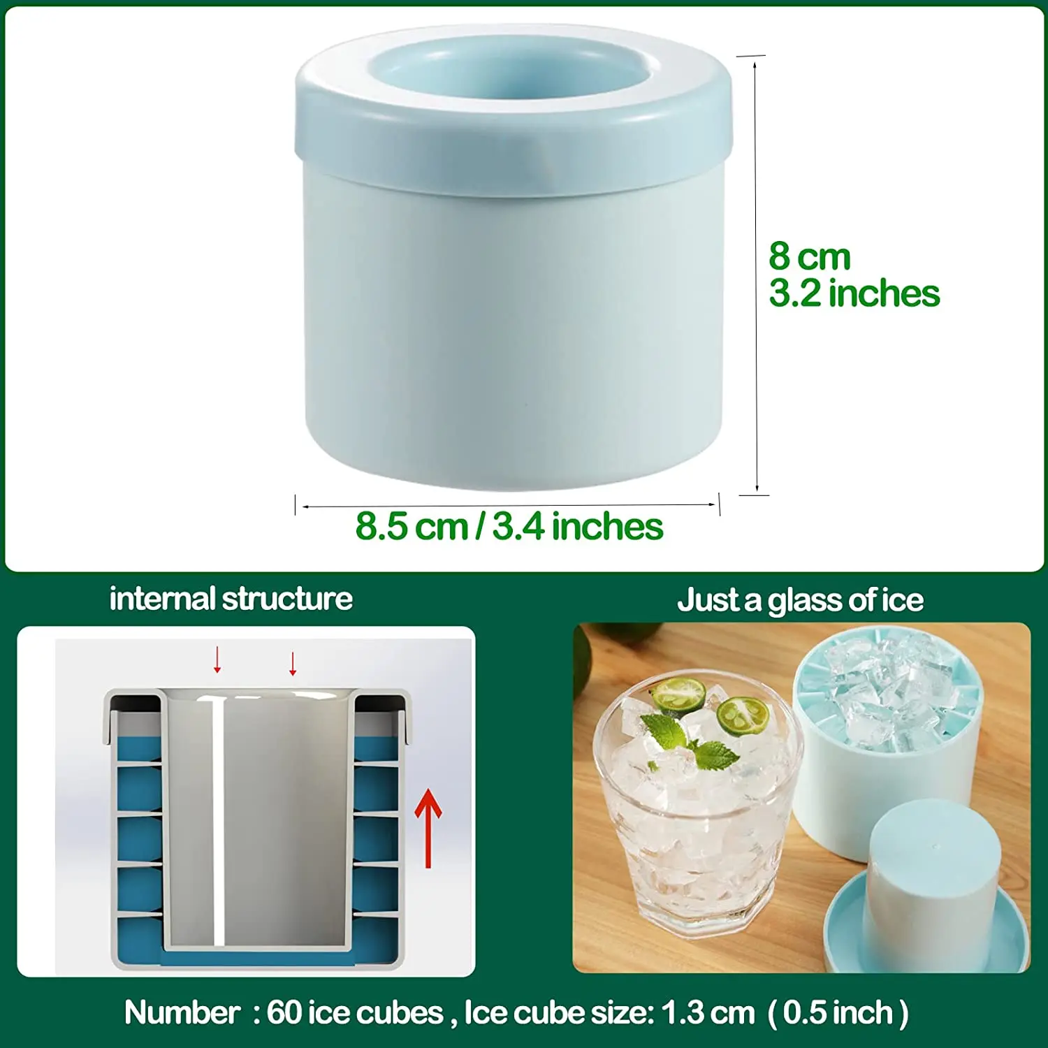 New 3d Press Type Ice Cubes Maker Silicone Ice Mold Round Cylinder Ice Cube Making Mould Tools