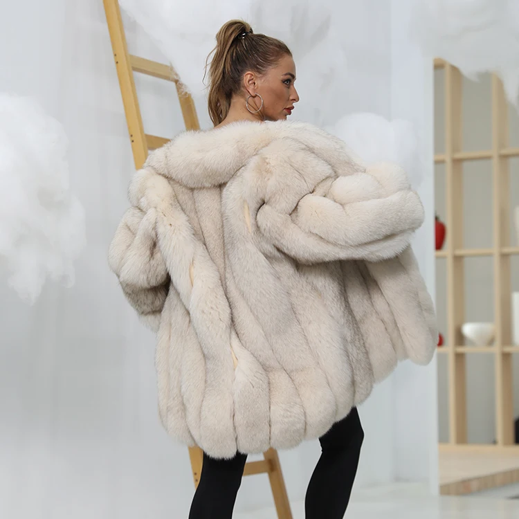 Classy elegant big long vertical stripe style real fox fur coat outwear Winter Women Warm real fox fur coat for lady