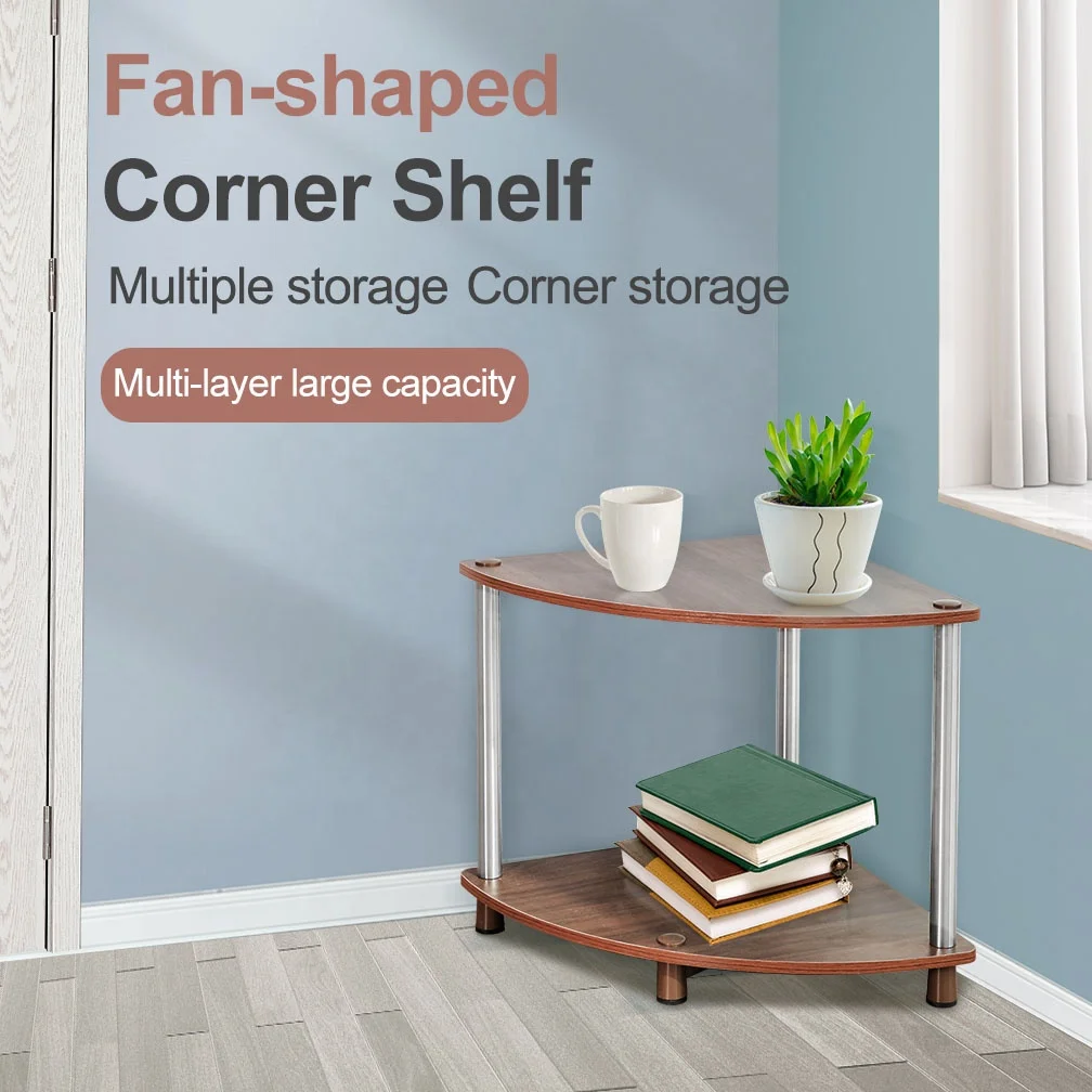 BAOYOUNI Wooden Triangle Shaped Storage Rack Heavy Duty Metal Corner Organizer Shelves Bookcase Plant Display Unit Shelving