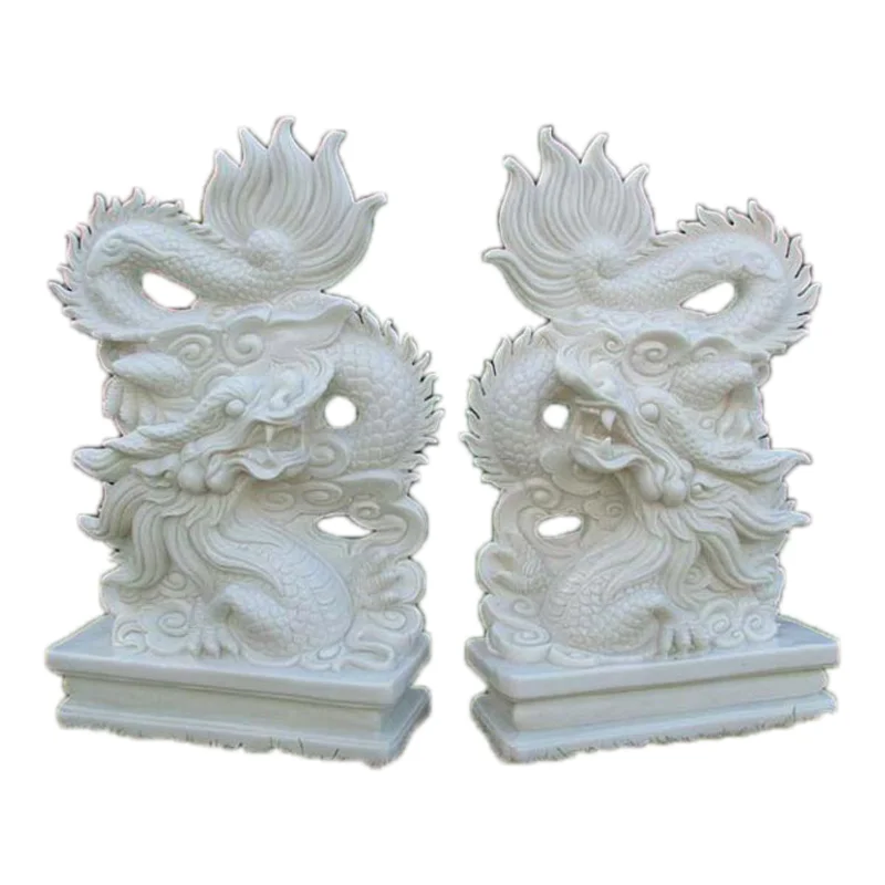 Shengye Factory Natural White Marble Stone Art Statues a pair of Chinese dragon represents majesty outdoor Garden Sculptures