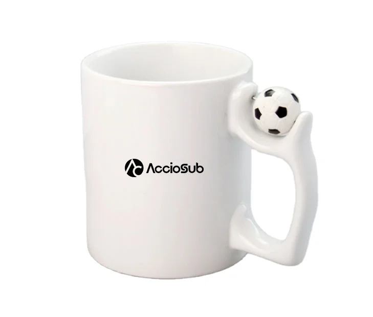 Top Seller Custom 11oz Soccer Football Handle White Ceramic Coffee Cup Valentines Day Sublimation Ceramic Mugs