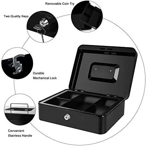 Лидер продаж 8 дюймов кассовый бокс с деньгами лоток большая металлическая коробка de за деньги Сейф копилки