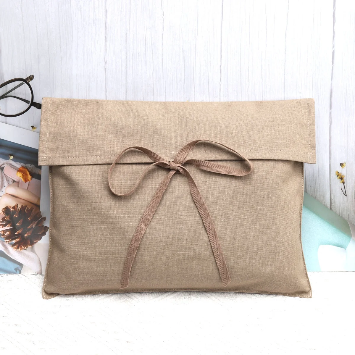 Reusable Cotton Linen Envelope Pouch Handbag Cover Dust Bag Custom Logo Printed Muslin Clothing Packaging Pouch