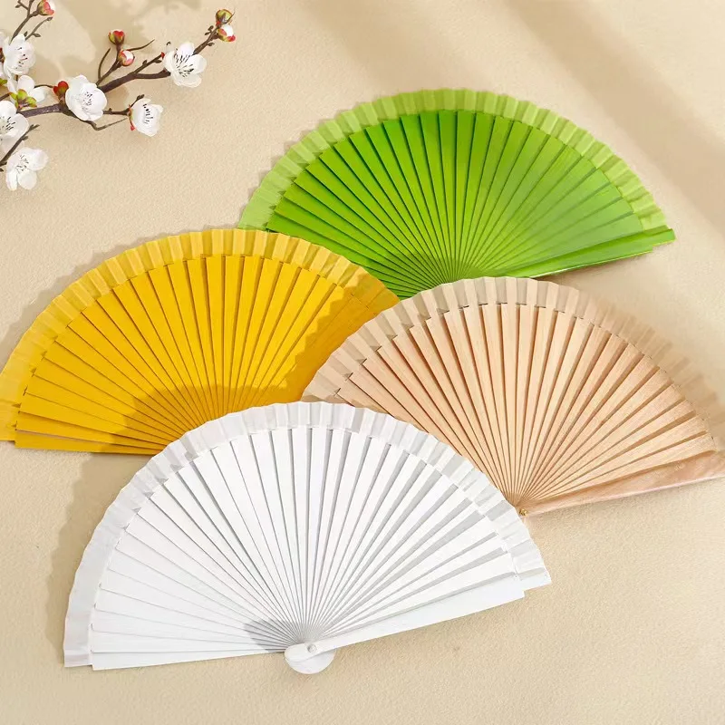 Fashion hand fan printed satin fabric customized bamboo wooden fan