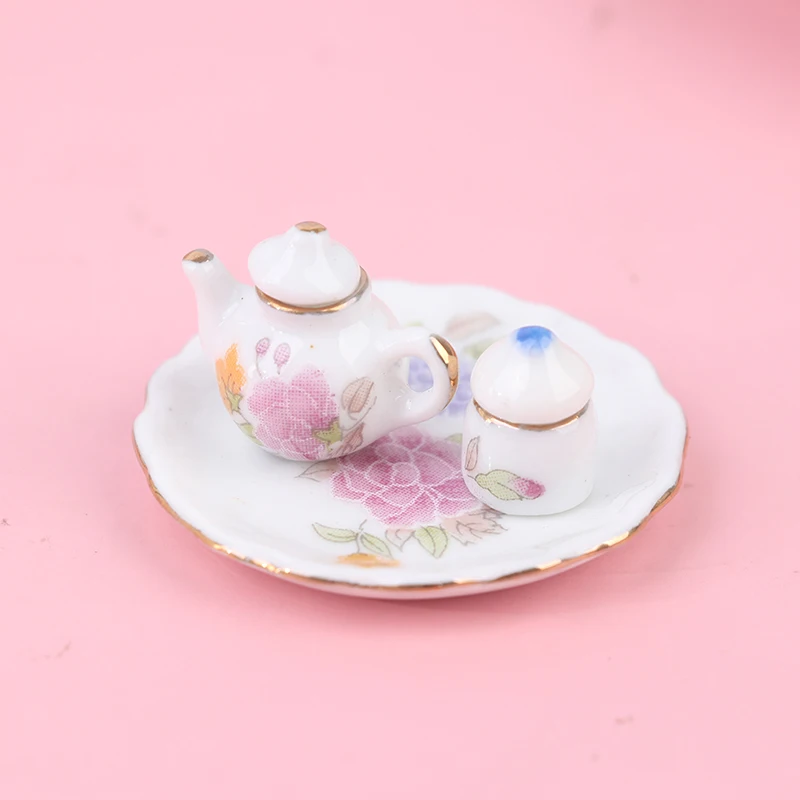 Miniature Te Game Pocket Kung Fu Tea SetMiniature doll house pink Flower Patten Porcelain Coffee Tea Cups Ceramic Tableware
