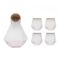 Кувшин для воды шестигранный геометрический объемом 1,3 л с 4 чашками, чайник горячий и холодный, диспенсер для напитков, кувшин из боросиликатного стекла