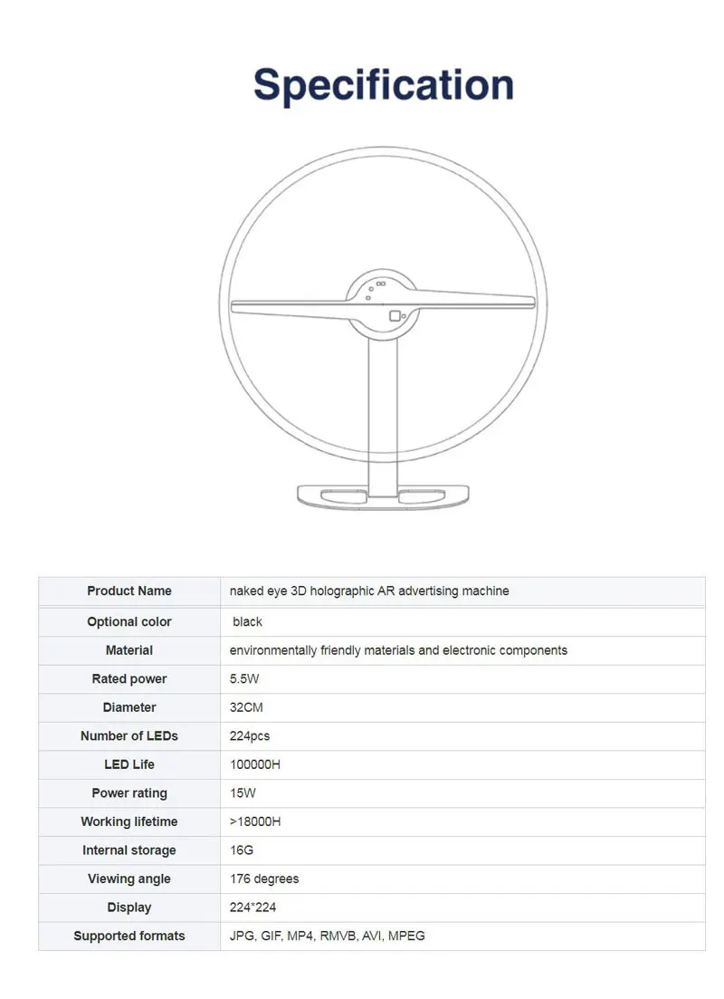 Naked eye 3D holographic AR advertising machine,32CM desktop hologram led fan