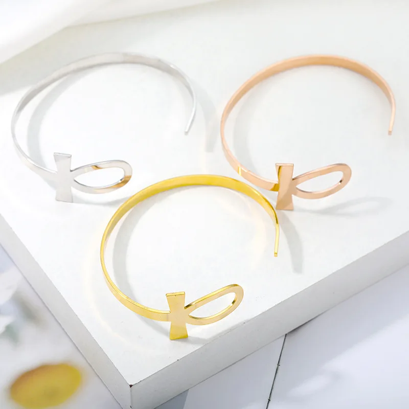 New Stainless Steel Egyptian Cross Bracelet Ladies Jewelry Ethnic Style Open Bracelet Jewelry