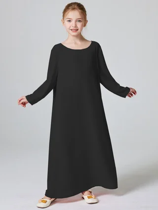 Ramadan kebaya Muslim girls two-piece contrast chiffon blouse shawl round neck simple dress Middle East Dubai  gown