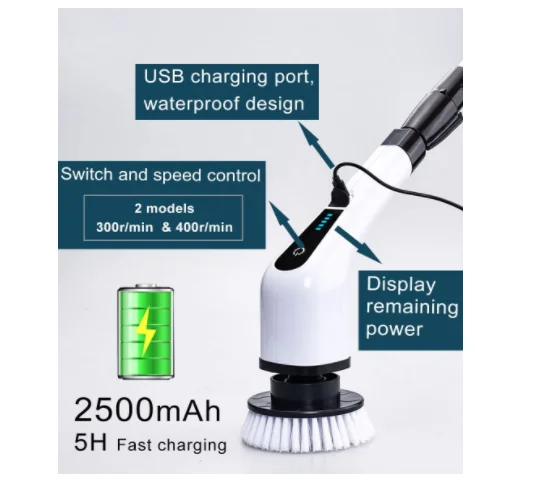 Electric Spin Scrubber 7 in 1, Shower Cordless Cleaning Brush with Extension Handle, Suitable for Cleaning Tile