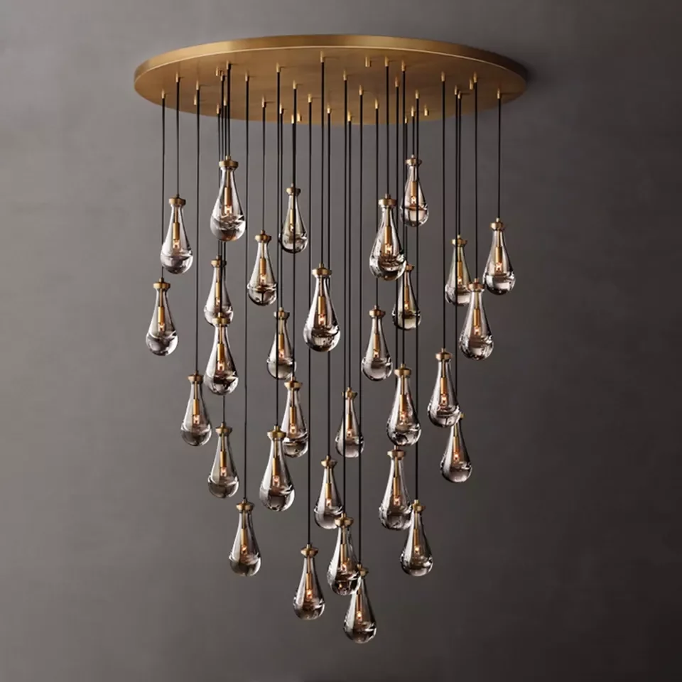 Luxury Modern Hotel Crystal Rustic Ceiling Lamp Rain Drop Pendant Lights Led Antique Brass Chandelier For Living Room