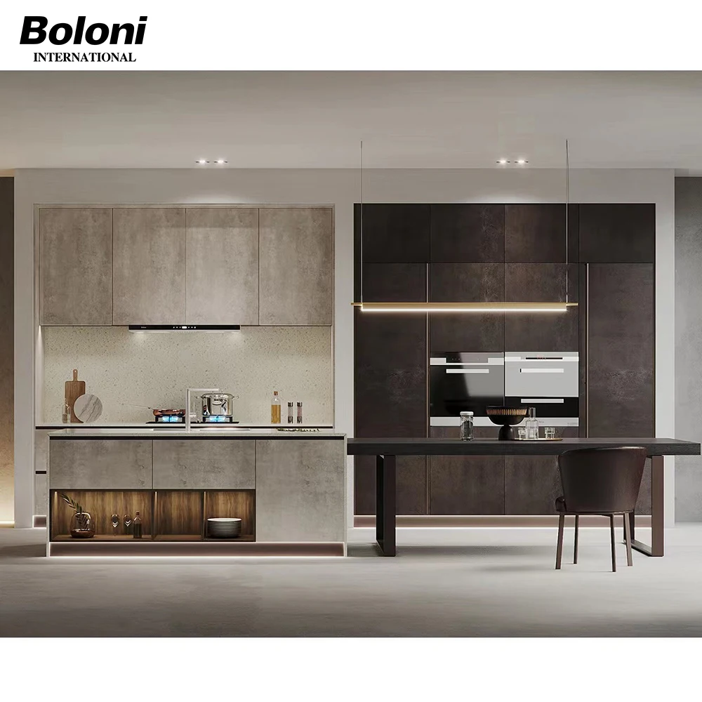 Boloni Luxury Modern Pakistan Hotel Kitchen Cabinet Marble L Shape Set aluminum kitchen cabinet modern