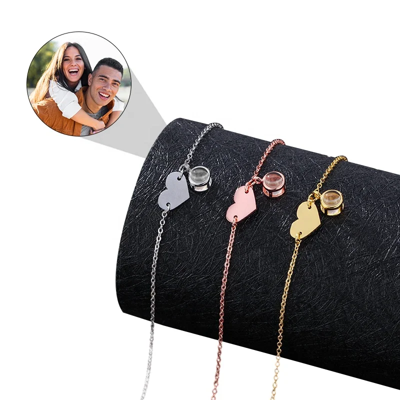 Custom Photo Projection Bracelet Women Love Heart Charm Bracelet Shopify Dropshipping Jewelry