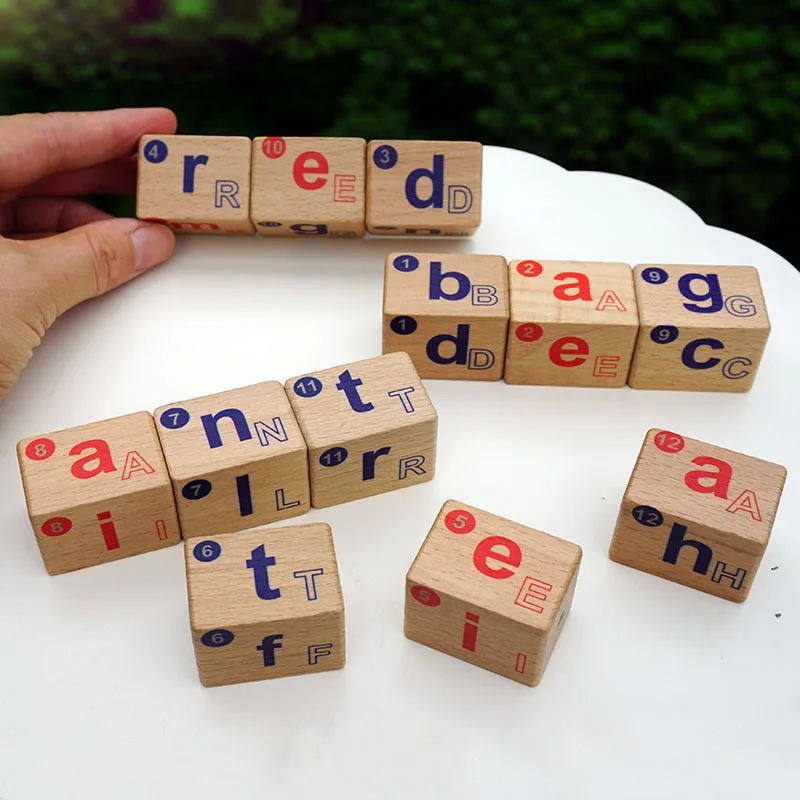 12pcs Wooden letters spelling words toy educational Magnetic connecting blocks spelling alphabet blocks toy for kids