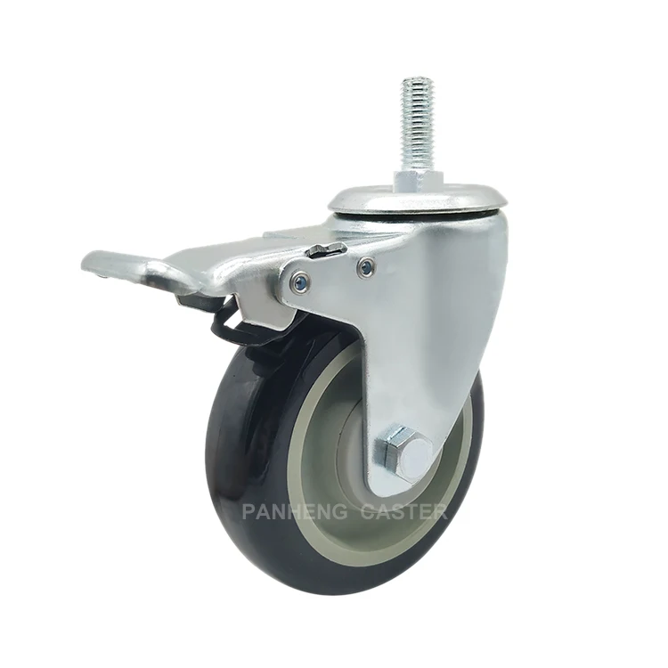 
Wholesale Factory Price 3 Inch 4 Inch 5 Inch Trolley Cart Stem PU Caster Wheel With Brake 