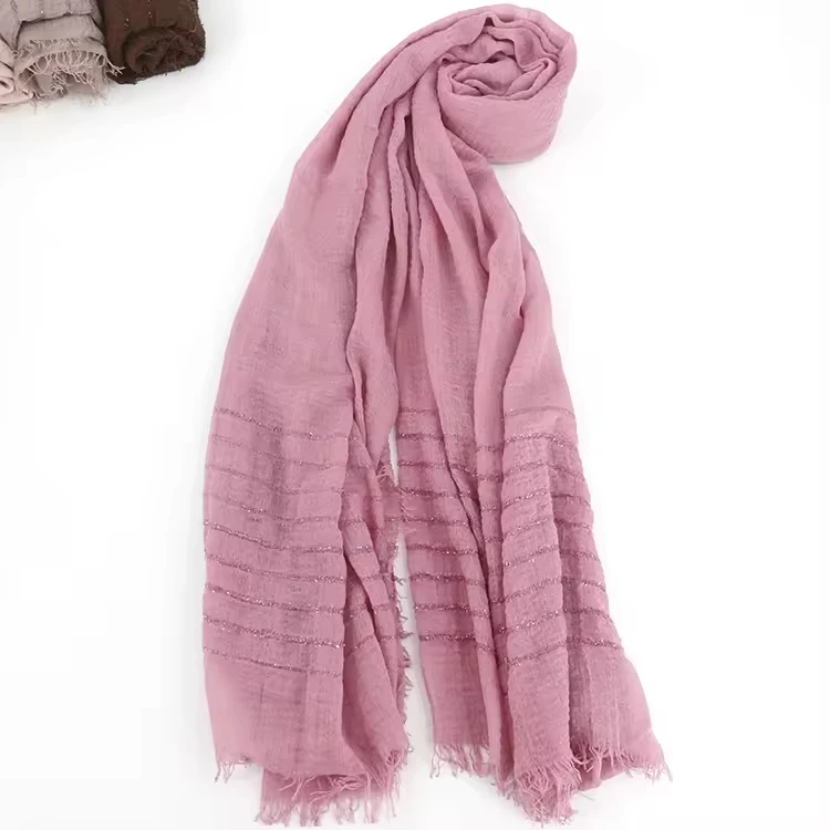 2021 Instant Islamic Muslim Crinkle Plain Soft Long Scarf Styl Rob Crepe Cotton Women Hijabs Shawls
