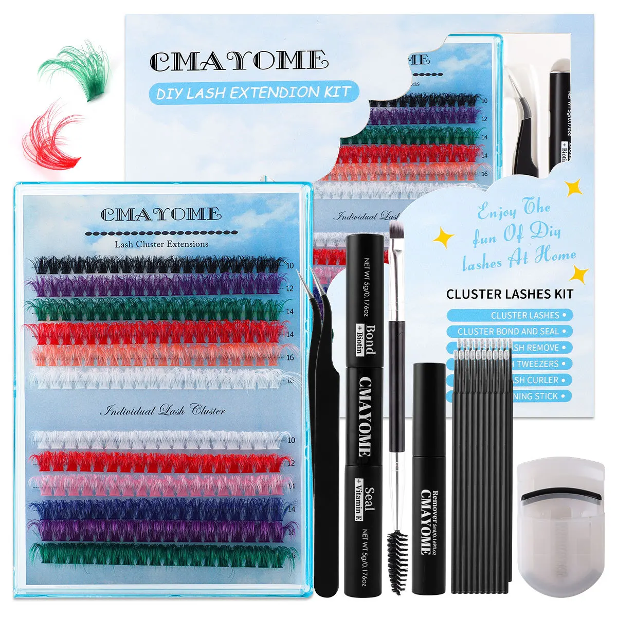DIY Lash Extension Kit 60D+80D Colored Mix 10-16mm Fluffy Eyelash with Lash Bond and Seal and Lash Tweezers