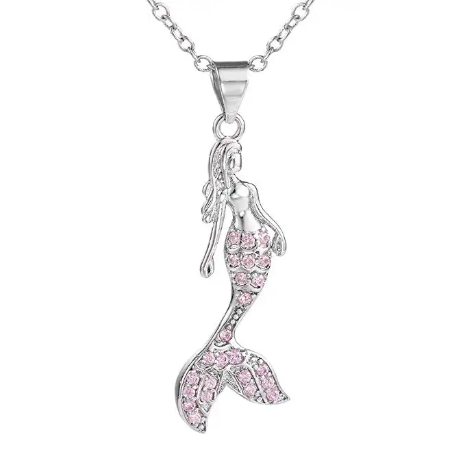 Fashion Mermaid Pendant Silver Necklace Jewelry for Little Girls Kids Women Christmas Birthday
