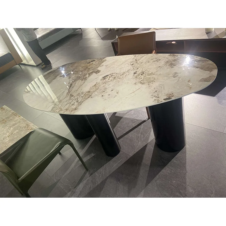 Good Quality Closure Glaze Black Stainless Steel Sintered Stone Modern Dining Table for