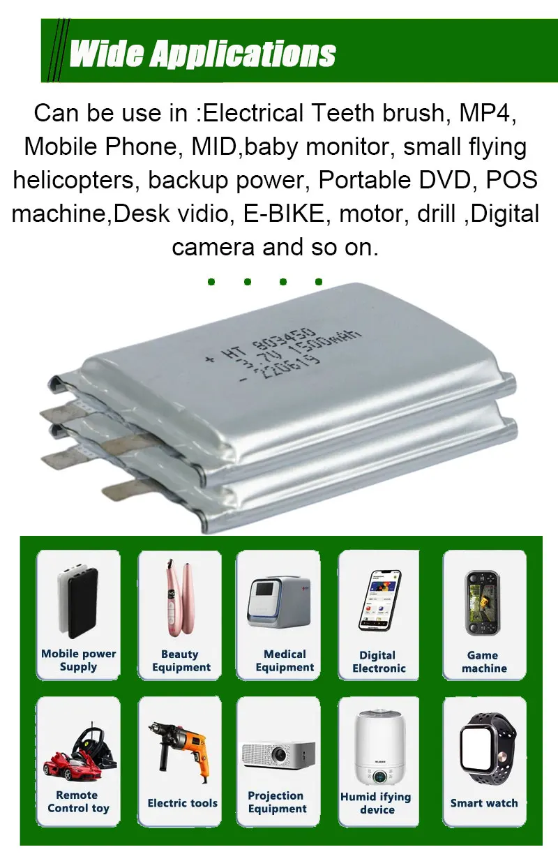 Factory Price Lipo Battery 803450 3.7V 1500mah Rechargeable Lithium polymer battery For Digital Product