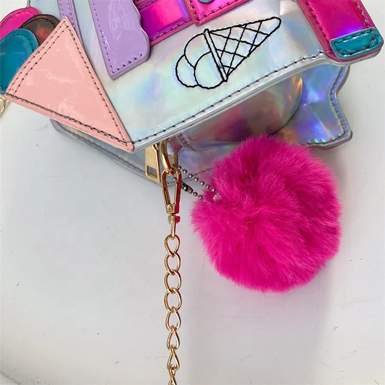 Individuality Laser Funny Custom Cute 3d Colored Mirror Leather Ice Cream Cart Evening Party Makeup Women Shoulder Bag Handbag