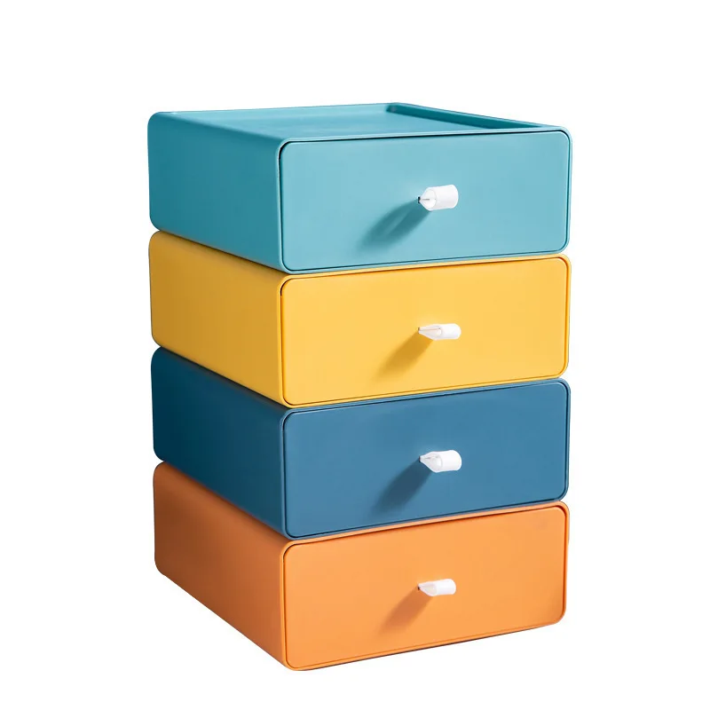 Colorful Pull-out Desktop Storage Drawer with handle Plastic Storage Desk Box Stackable Desk Drawer