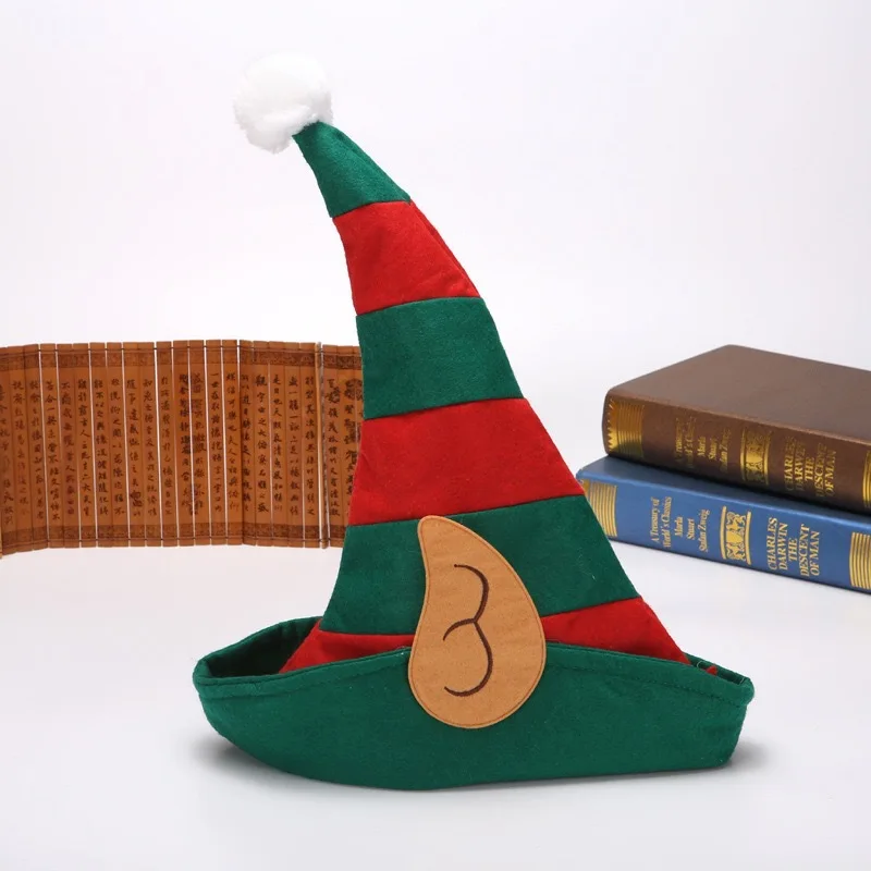 Adult non-woven Santa hat ears Red and orange striped witch hat Elf hat Halloween decorations