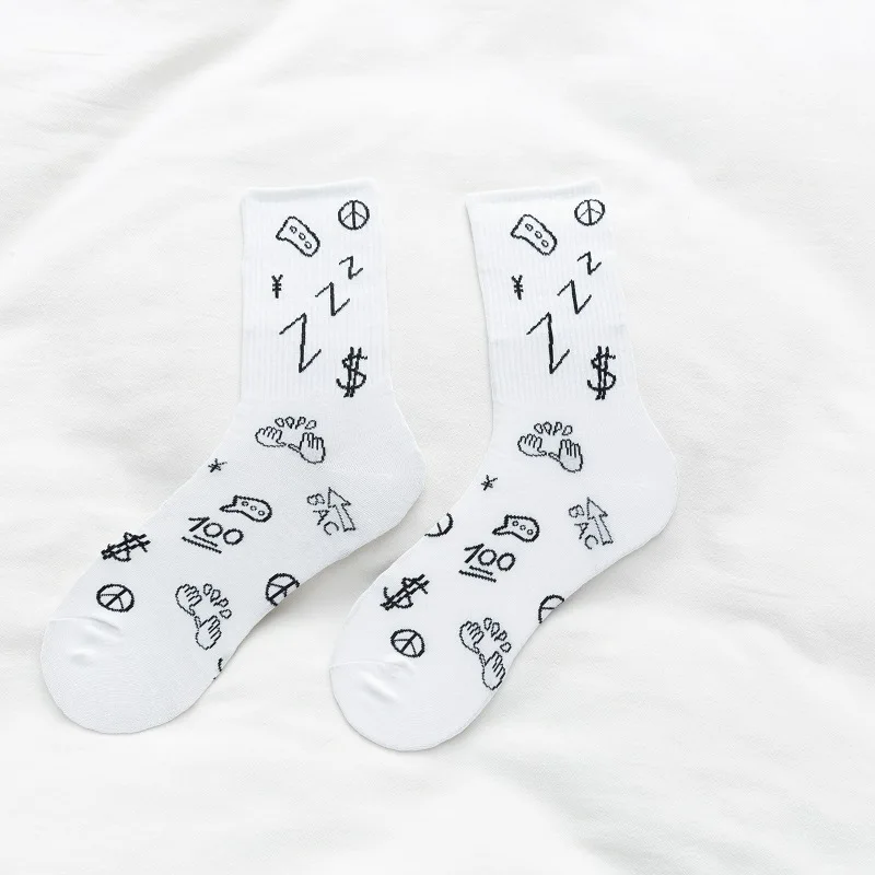 Support Sample Cotton Sweat-Absorbent Korean Black And White Joker Crew Socks For Men Set