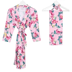 Maternity Robe and Matching Baby Blanket with Headband Set Floral Nursing Nightgown Delivery Nursing Dress