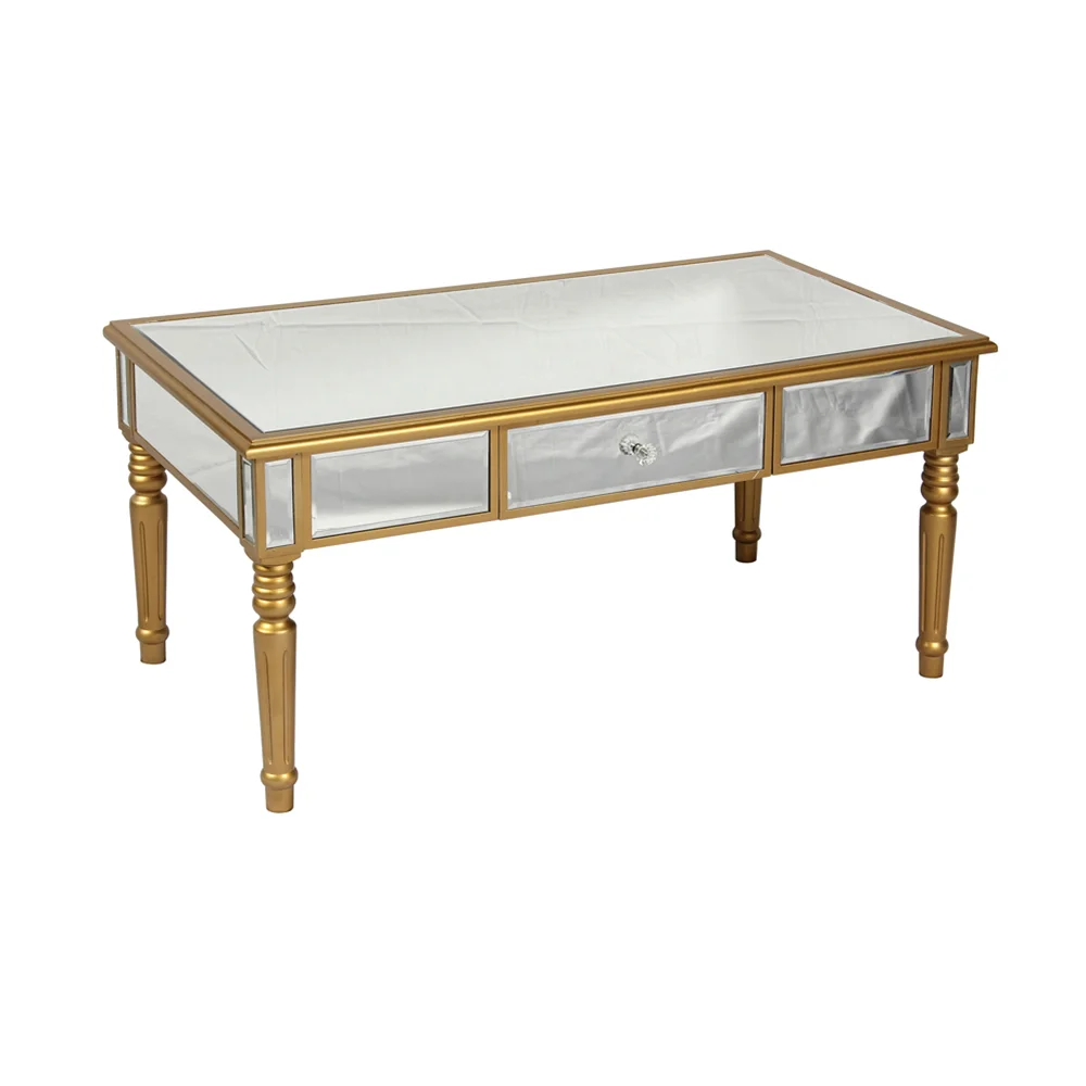 
 Современная мебель для гостиной, античный зеркальный журнальный столик из золотого стекла с выдвижным ящиком  