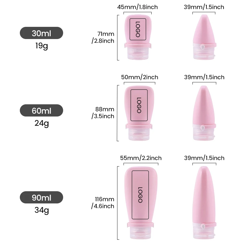 Reusable Portable Plastic Small Empty 90ml 4 in 1 Silicone Travel Size Shampoo Lotion Container Dispenser Bottle Kit Set Bottles