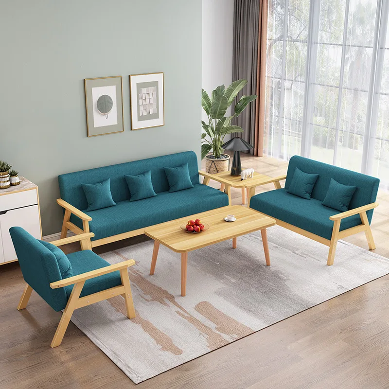 Comfortable lazy fabric sofa multifunctional folding sofa bed solid wood legs reclining lazy sofa chair with footstool
