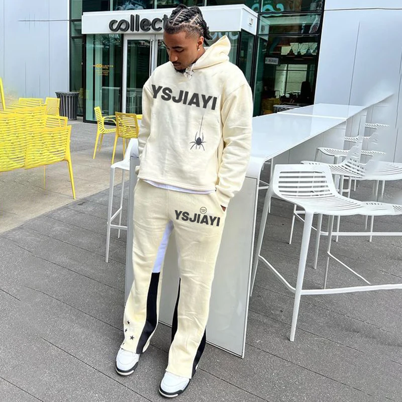 Custom logo Stacked Sets Sweat Suits men Two Pieces Winter Flare Pants Sets hoodies Tracksuits sweatsuit for Men