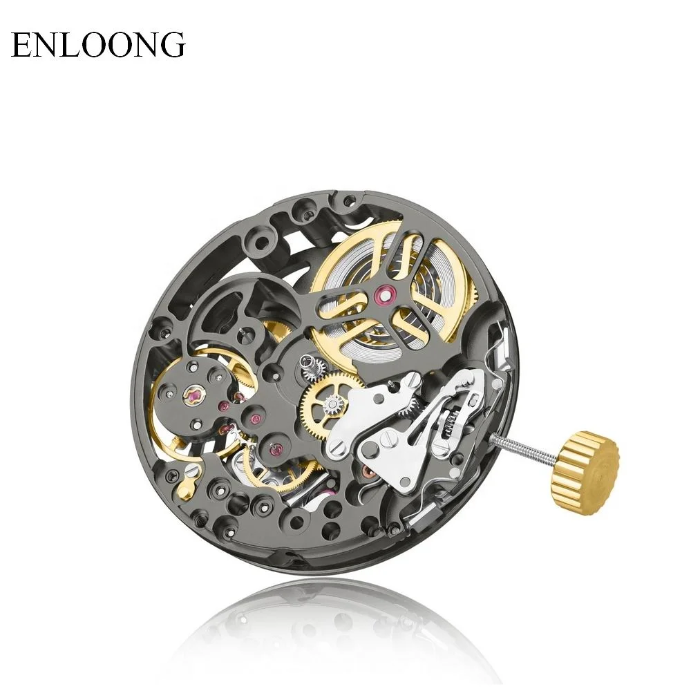 ENLOONG Modified Skeleton Choronograph Mechanical Movements Self Winding Custom Rotor 4130 7753 Chrono Movement Automatic Black