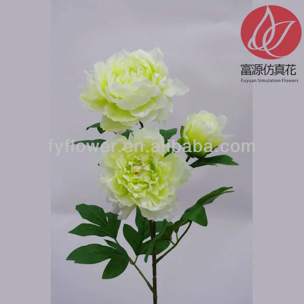 Fuyuan 3heads Peony silk flowers Artificial golden peony Bouquet For Wedding Room Decoration