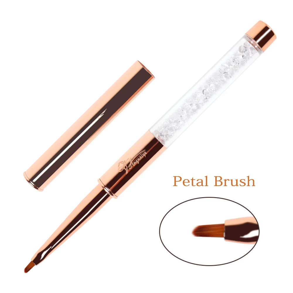 ANGNYA 2023 Private Label Metal Handle Nail Liner Brush Rhinestone Rose Gold Flat Nail Acrylic Brush Gel Brush