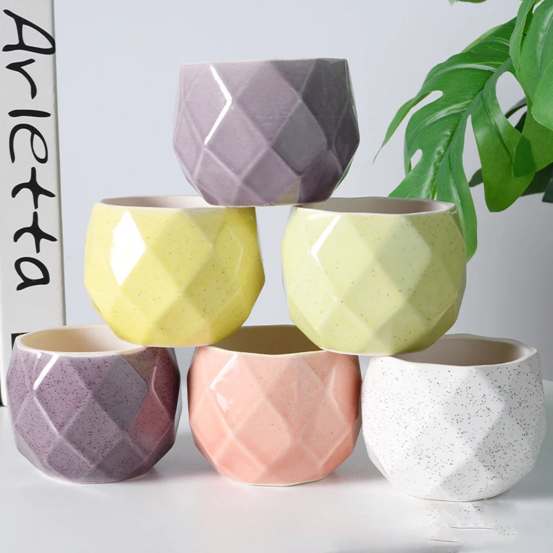 Custom Size Design Desktop Macaron Glazed Ceramic Succulent Cactus Planter Flower Pots