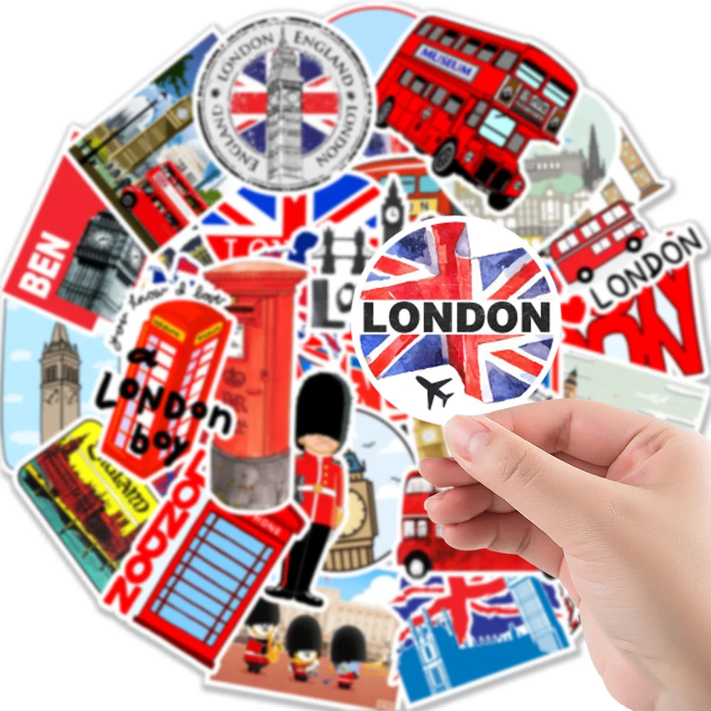 50 Pieces British Tourist Scenery Souvenir Sticker Notebook Luggage Scooter Water Cup Graffiti London Bus Decorative Stickers
