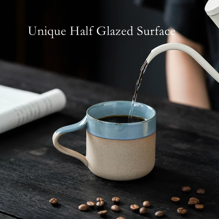 2023 New Custom Logo Unique Handle Vintage Ceramic Glazed Clay Mug for Tea Coffee