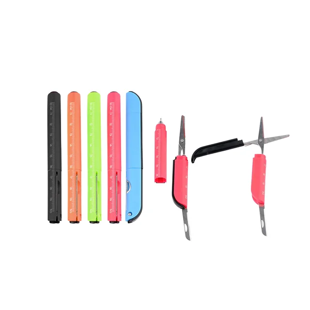 Wholesale 4 in 1 Multi Function Ball Point Pen Custom Logo Ruler Scissor Knife Pen